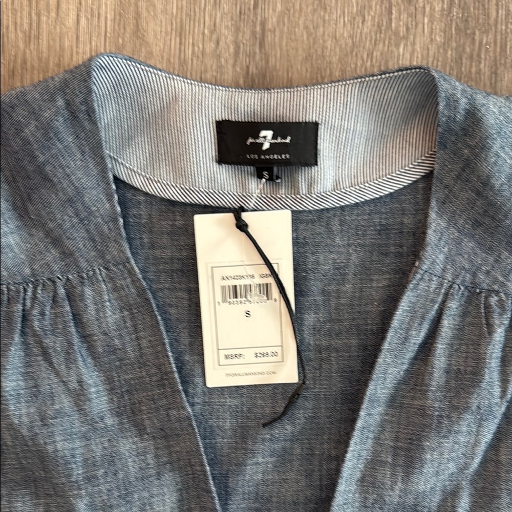 7 For All Mankind Blue Ruffled Flutter Sleeve Mini Dress - Picture 6 of 9